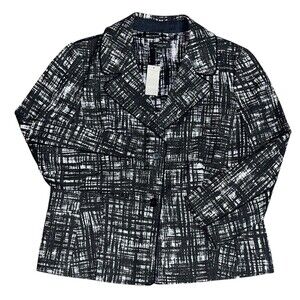 Ann Taylor Button Jacket Size 14 Blazer Black White Printed Cotton Womens Blazer